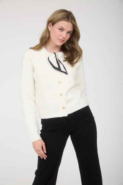 SCARF NECK DETAIL BUTTON DOWN KNIT CARDIGAN