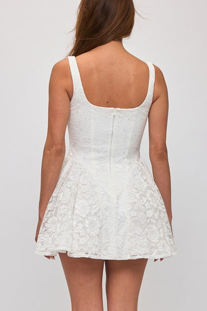 FLORAL LACE DROP WAIST FIT AND FLARE MINI DRESS