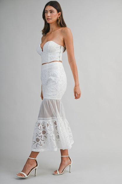 EMBROIDERED LACE TUBE TOP AND MERMAID SKIRT SE