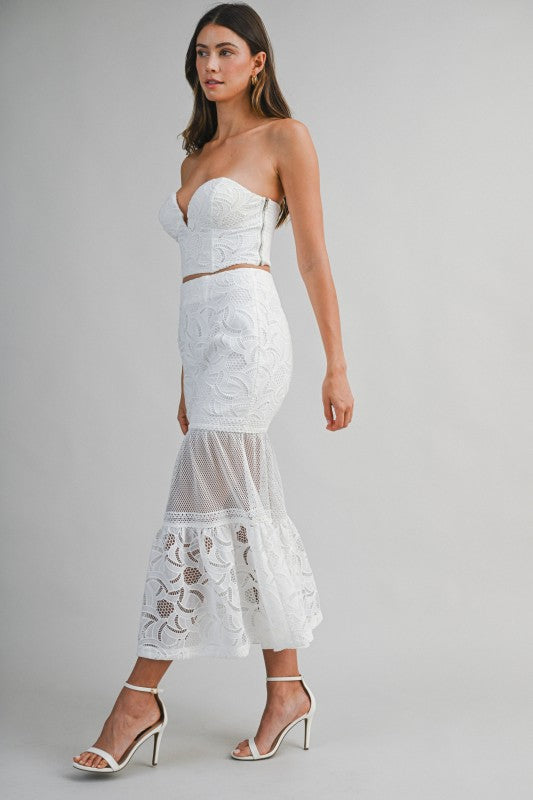 EMBROIDERED LACE TUBE TOP AND MERMAID SKIRT SE