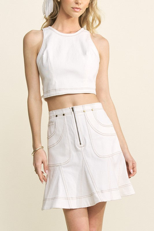 COTTON SPAN HALTER NECKLINE TIE BACK TOP AND SKIRT SET
