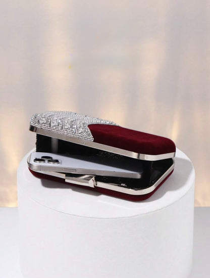 ELGANT VELVET DIAMOND SEQUIN BOX-SHAPED EVENING CLUTCH