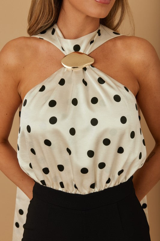 POLKA DOT LING SCARF TIE JUMPSUIT