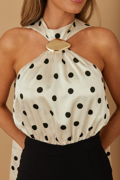 POLKA DOT LING SCARF TIE JUMPSUIT