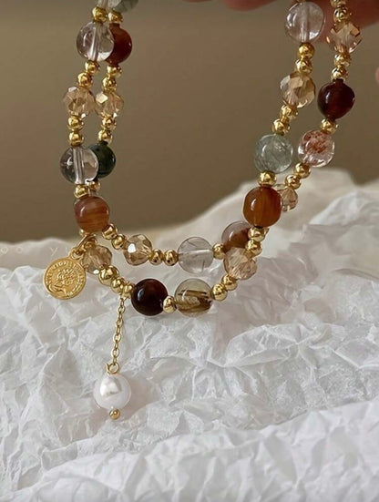 MULTI LAYER FAUX PEARL & CRYSTAL BEADED BRACELET