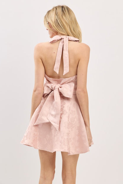 JACQUARD HALTER NECK MINI PARTY DRESS