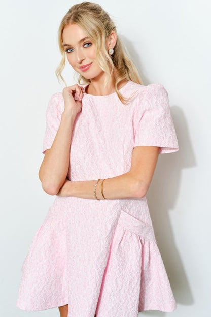 FLORAL JACQUARD FLARE MINI DRESS