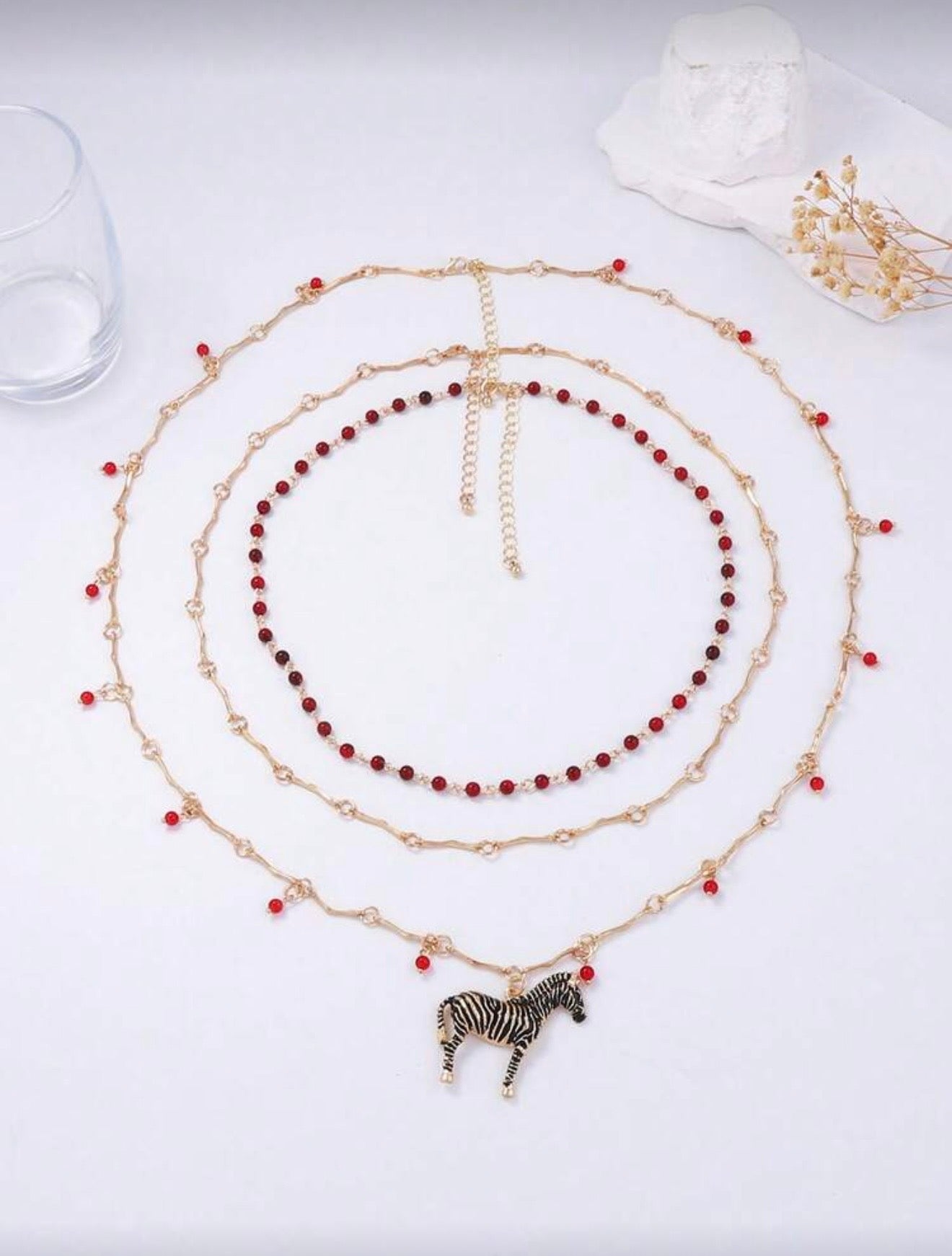 MULTI LAYER BEADED CHAIN NECKLACE WITH PENDANT