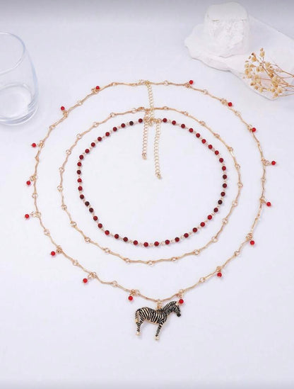 MULTI LAYER BEADED CHAIN NECKLACE WITH PENDANT