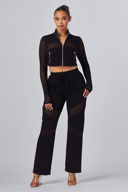Jaiya Mesh Contrast Crop Jacket & Pants Set
