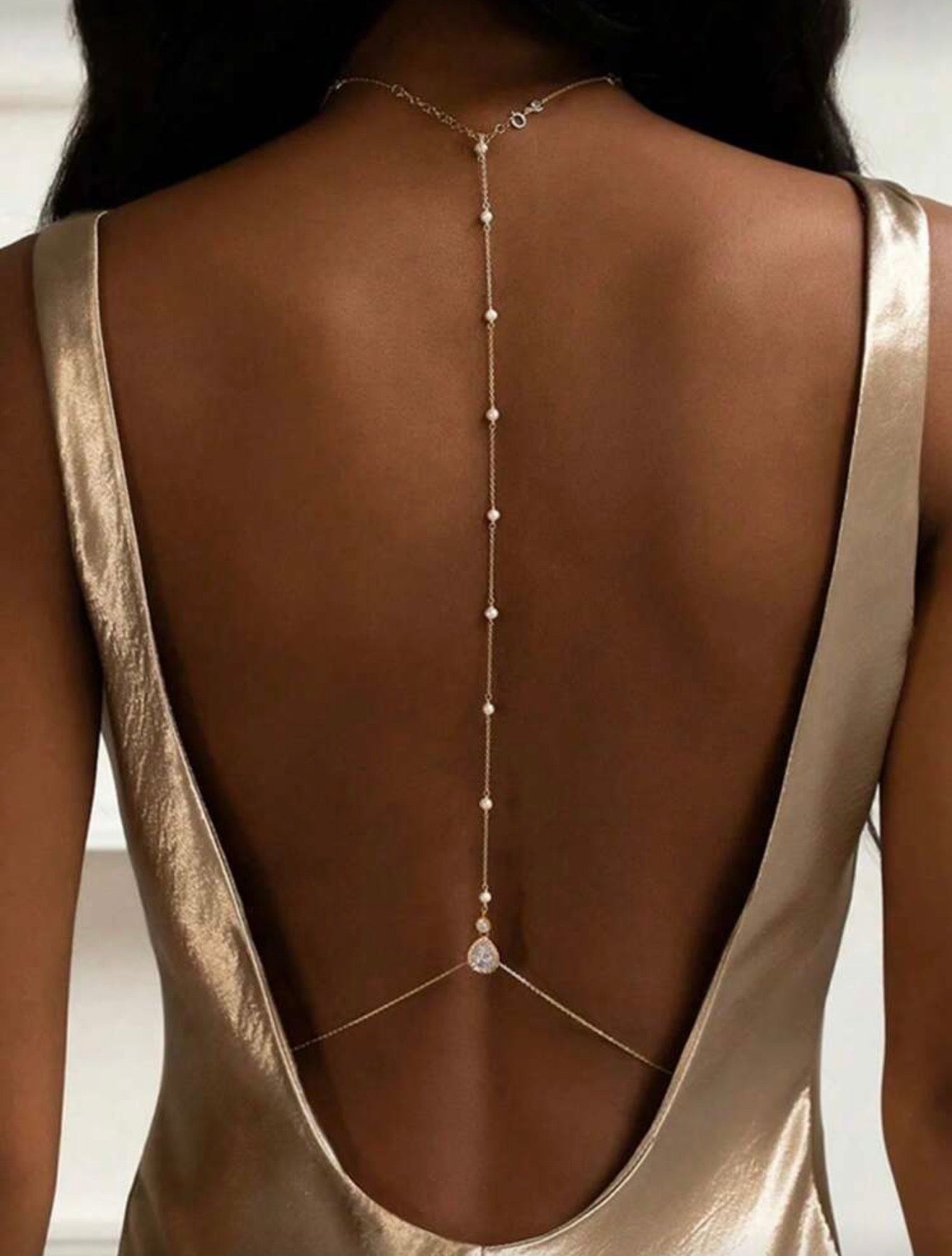 PEARL & CRYSTALS BACK NECKLACE