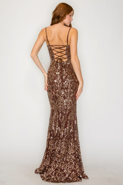 SEQUIN EMBELLISHED CORSET MAXI MERMAID COCKTAIL DREAS