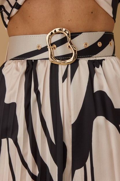 PLEATED PRINTED LONG SLEEVES TOP PANTS SET