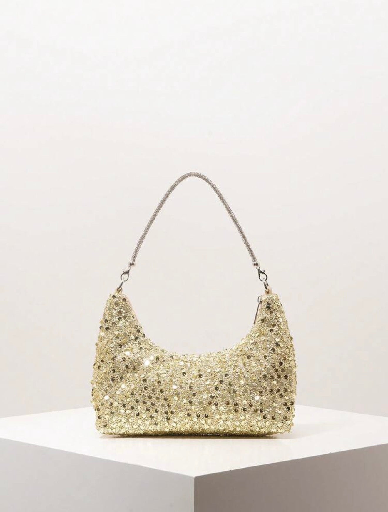 TOP HANDLE SEQUINED SHOULDER PARTY CLUTCH BAG