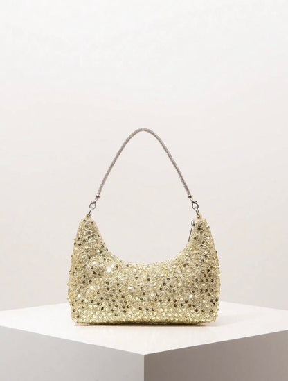 TOP HANDLE SEQUINED SHOULDER PARTY CLUTCH BAG