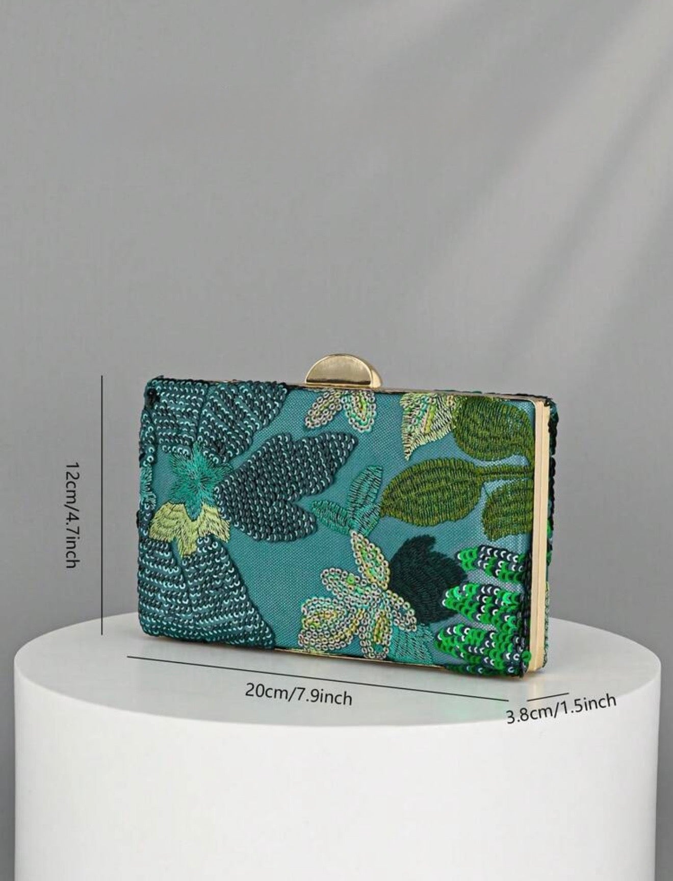 SEQUIN EMBROIDERED FLORAL CLUTCH BAG