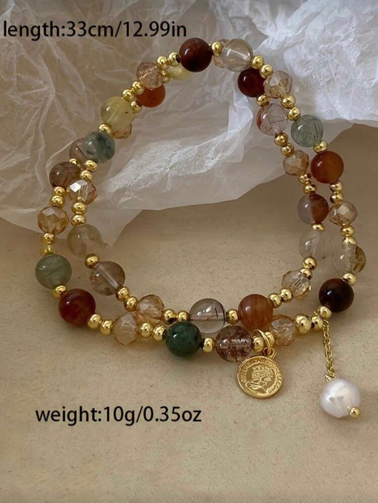 MULTI LAYER FAUX PEARL & CRYSTAL BEADED BRACELET