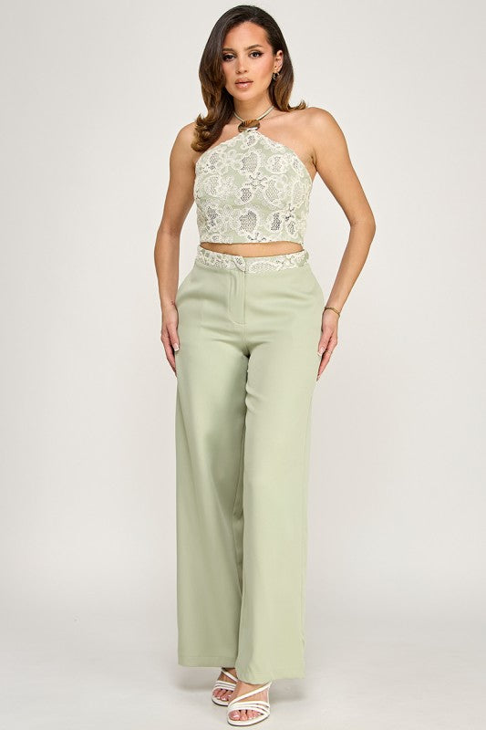 HALTER NECK CROCHET TOP PANTS SET
