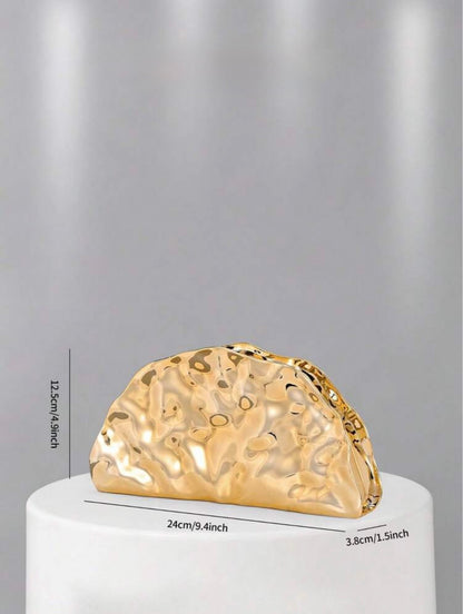 VINTAGE METAL FAN SHAPED EVENING CLUTCH BAG