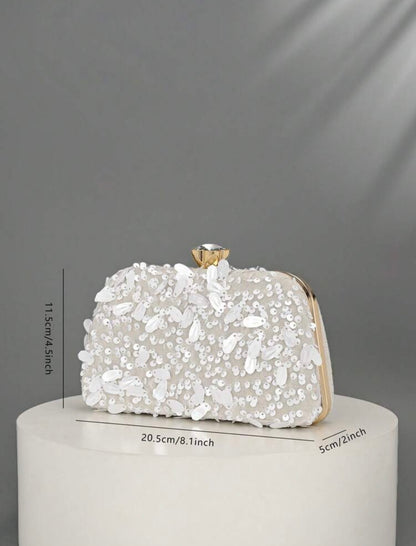 FLORAL PATTERN SEQUINED EVENING CLUTCH BAG