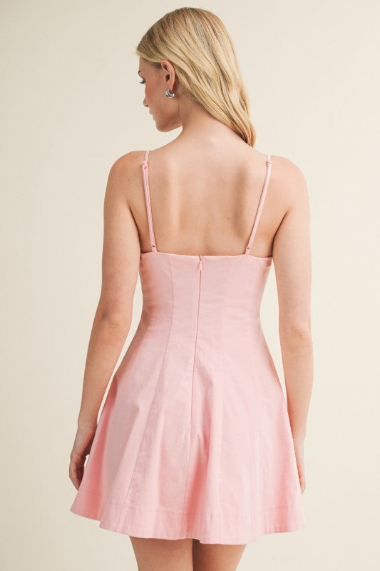 SEAMED BODICE TRIPLE BOW MINI DRESS