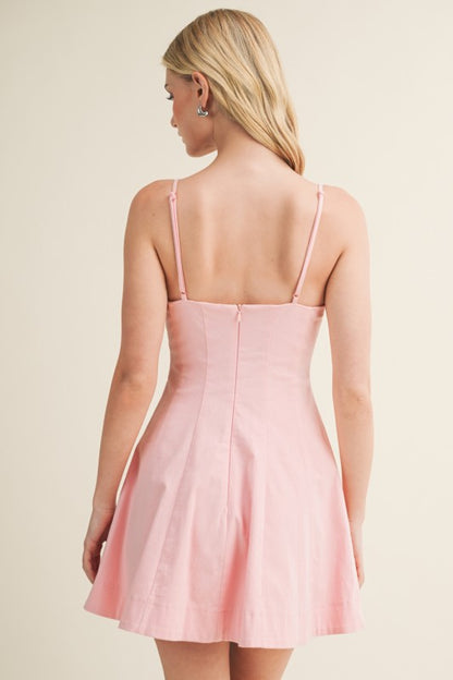 SEAMED BODICE TRIPLE BOW MINI DRESS