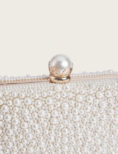 FAUX PEARL BEADED EVENING CLUTCH BAG