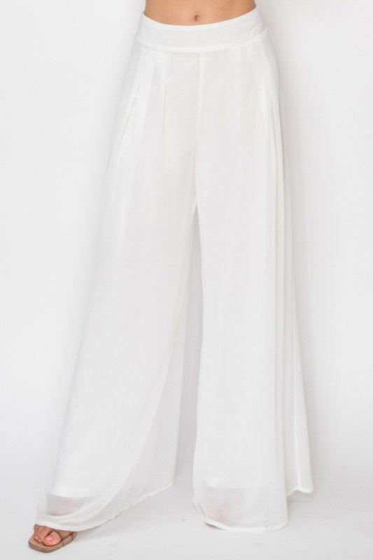 CROCHET CROP TOP WITH CHIFFON WIDE LEG PANTS SET