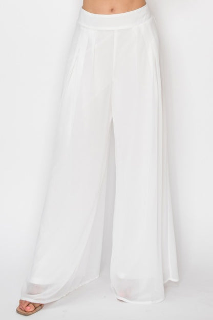 CROCHET CROP TOP WITH CHIFFON WIDE LEG PANTS SET