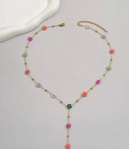 2 PCS STAINLESS STEEL Y FLOWER NECKLACE
