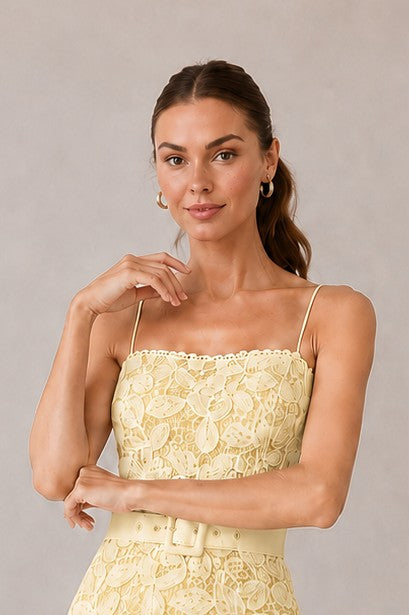 LACE FLOUNCE MIDI DRESS