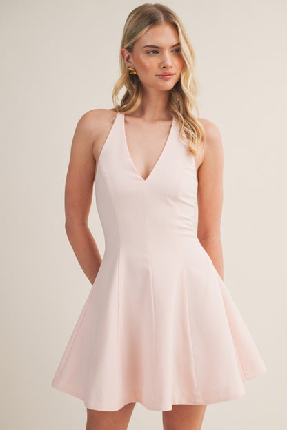 HALTER NECK MINI FLARE DRESS
