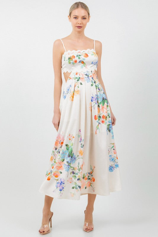 FLORAL PRINTED CUT OUT MIDI DRESS