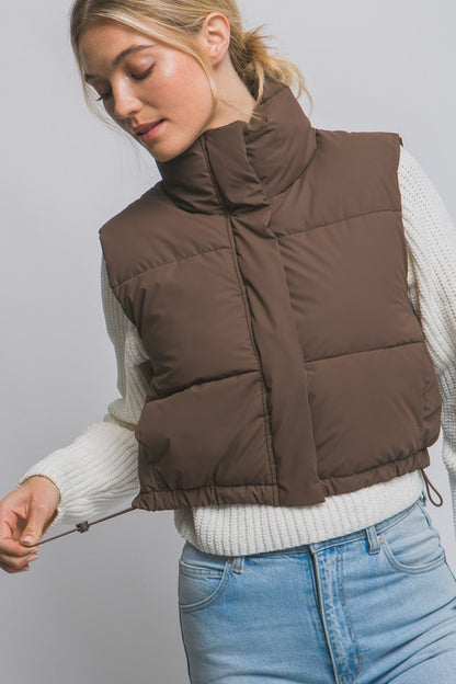 CROPPED PUFFER VEST WITH POCKETS