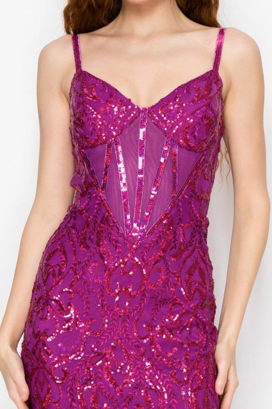 SEQUIN CORSET MERMAID MAXI COCKTAIL DRESS