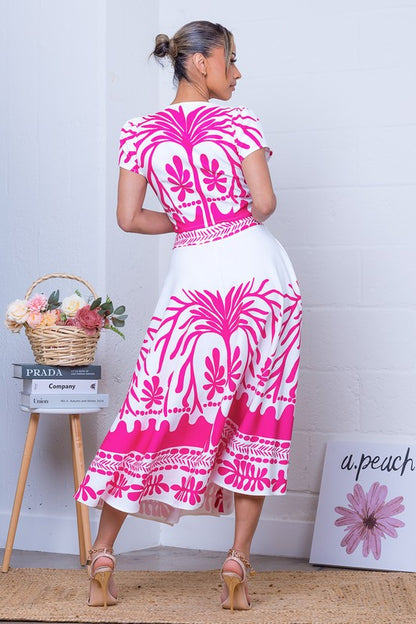 PRINTED SHORT SLEEVES BLOUSE AND MIDI SKIRT SET