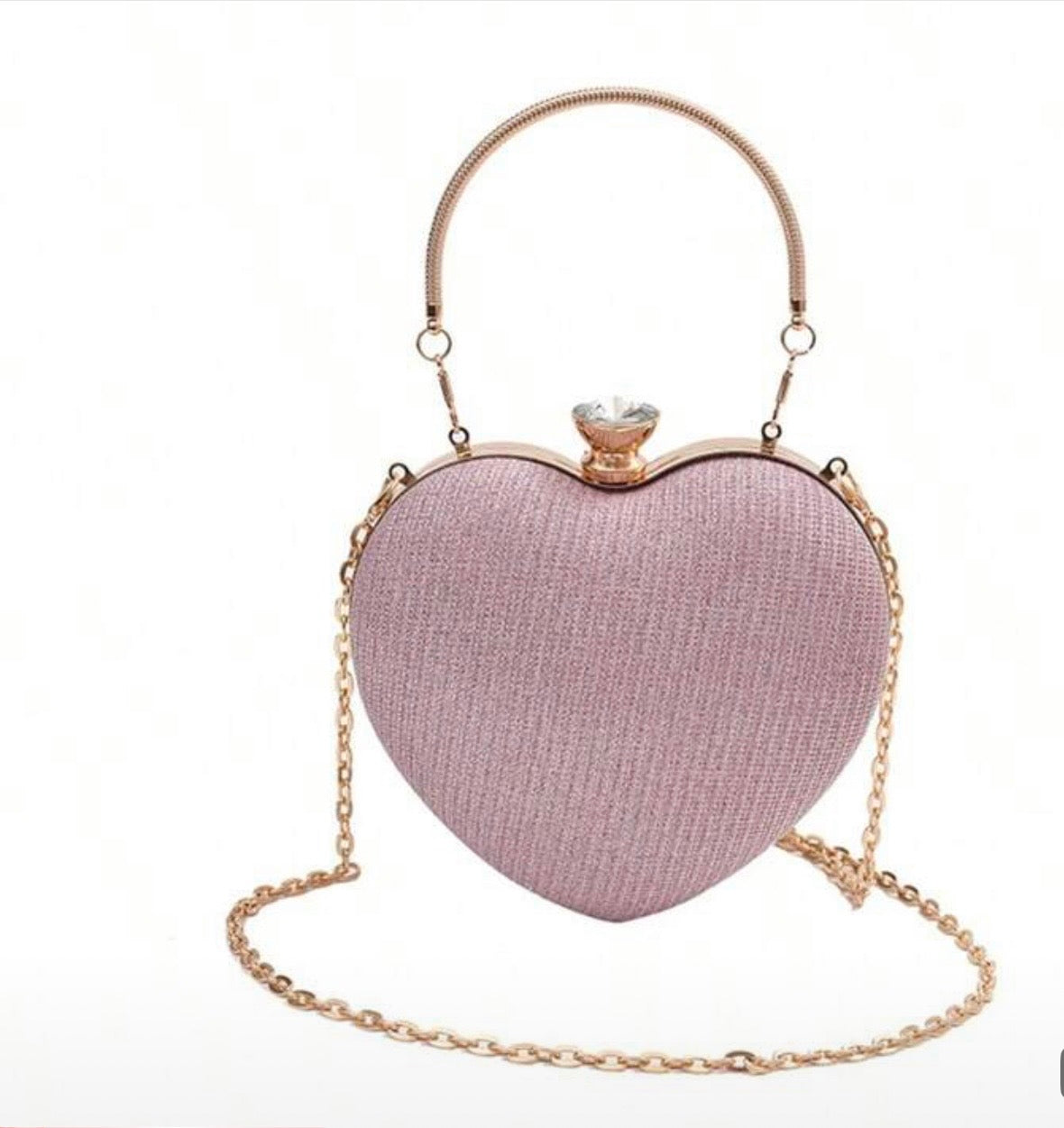SHINY RHINESTONE HEART CROSSBODY CLUTCH PARTY BAG WITH METAL CHAIN