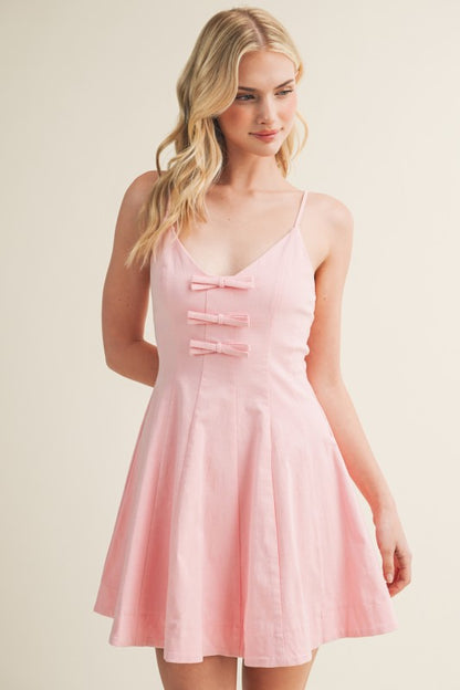 SEAMED BODICE TRIPLE BOW MINI DRESS