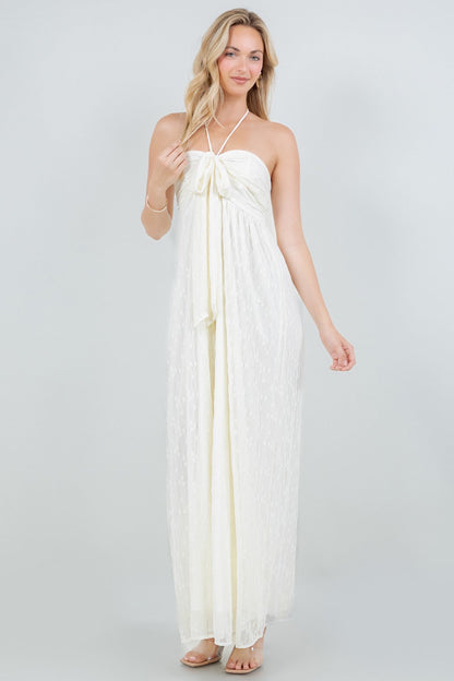SOLID FRONT TIE HALTERED JUMPSUIT