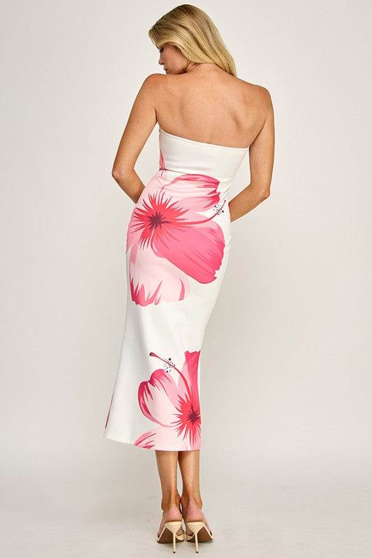 36641 SIZE / DESCRIPTION BIG TROPICAL FLOWER BANDEAU DRESS