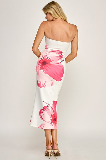 36641 SIZE / DESCRIPTION BIG TROPICAL FLOWER BANDEAU DRESS