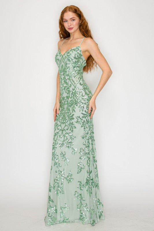 Sequin Embellished Criss Cross Maxi Dress