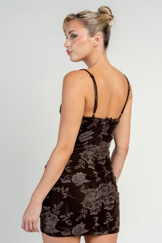FRONT TWIST VELVET MINI DRESS