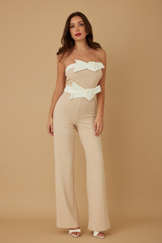 TWO RIBBON WRAL STRAPLESS JUMPSUIT
