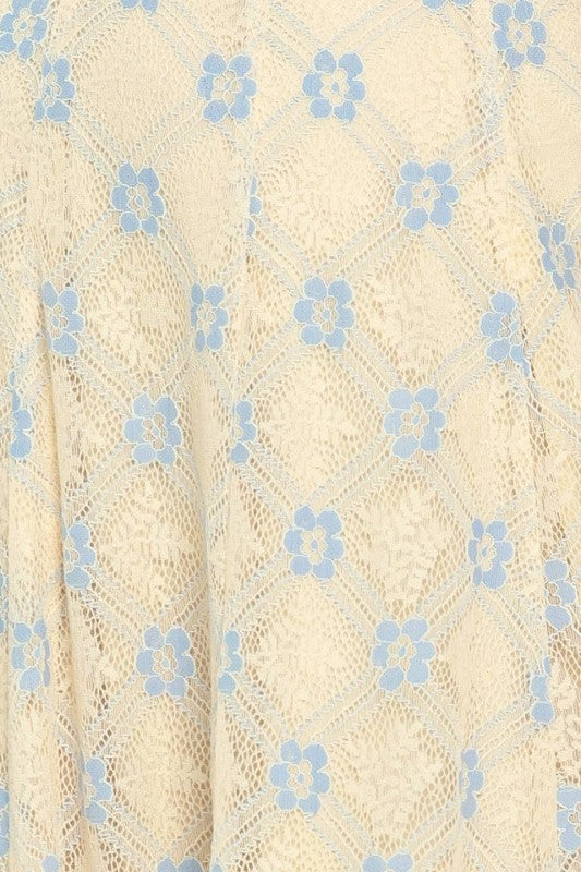 WOVEN LACE PRINTED MIDI SUMMER DRESS