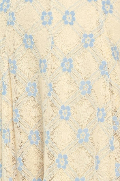 WOVEN LACE PRINTED MIDI SUMMER DRESS