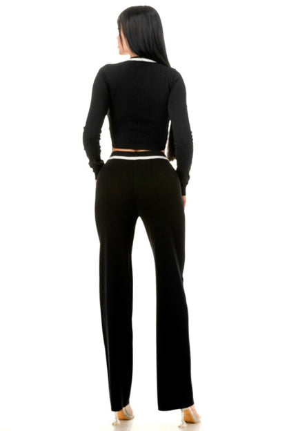 CROP TOP AND WID LEG PANTS KNIT MATCHING SET