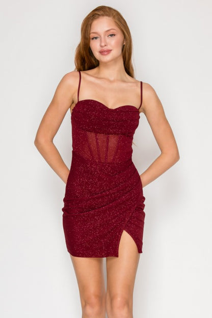 GLITTER CORSET SWEETHEART MINI PARTY DRESS