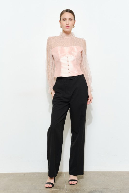 LUXE LACE MOCK NECK LONG SLEEVES BLOUSE