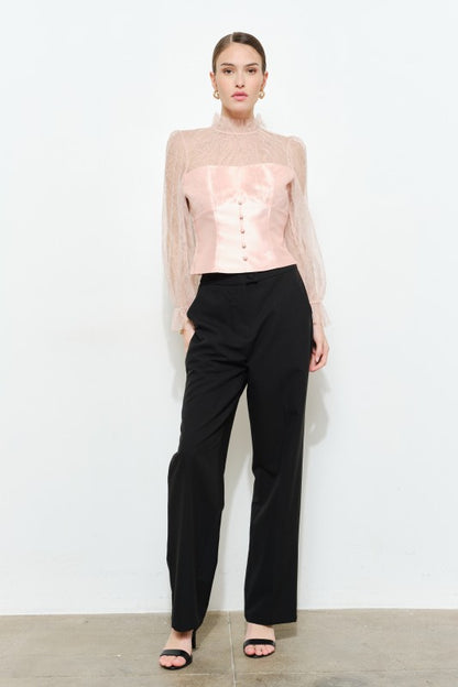 LUXE LACE MOCK NECK LONG SLEEVES BLOUSE